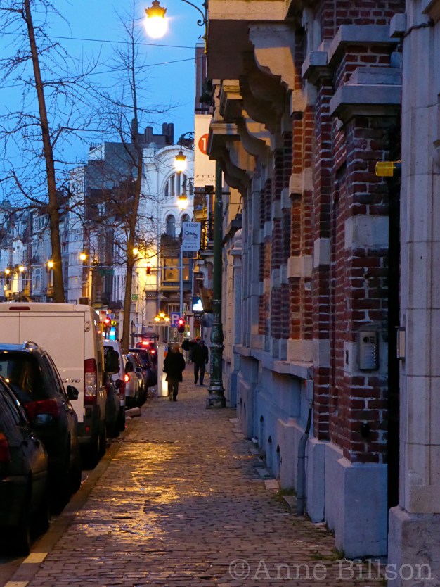 Brugmannlaan in de schemering: Brugmannlaan, Sint-Gillis.