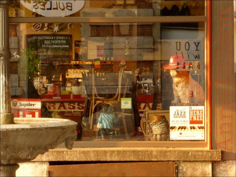 Bulldog in een hoed: Vossenstraat, Brussel.